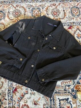 100% Cotton Black Denim Jean Jacket with Metal Buttons Grunge